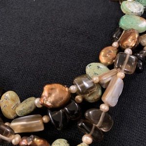 Turquoise and Smokey Quartz 3-Strand Necklace